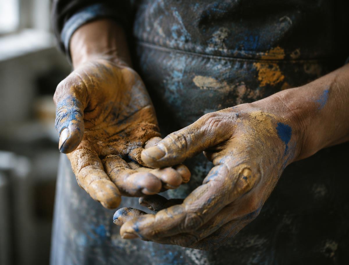 Paint-covered hands